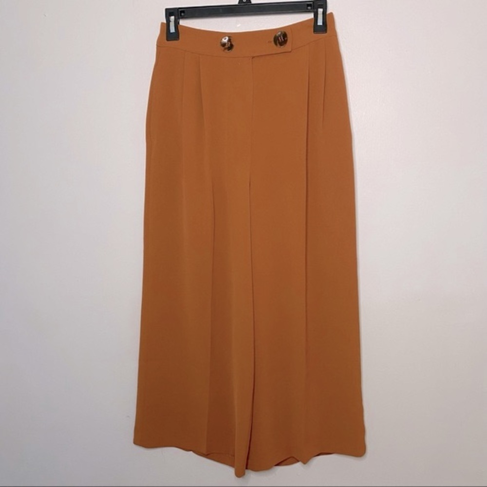 Topshop Wide Leg Cropped Pants in Orange